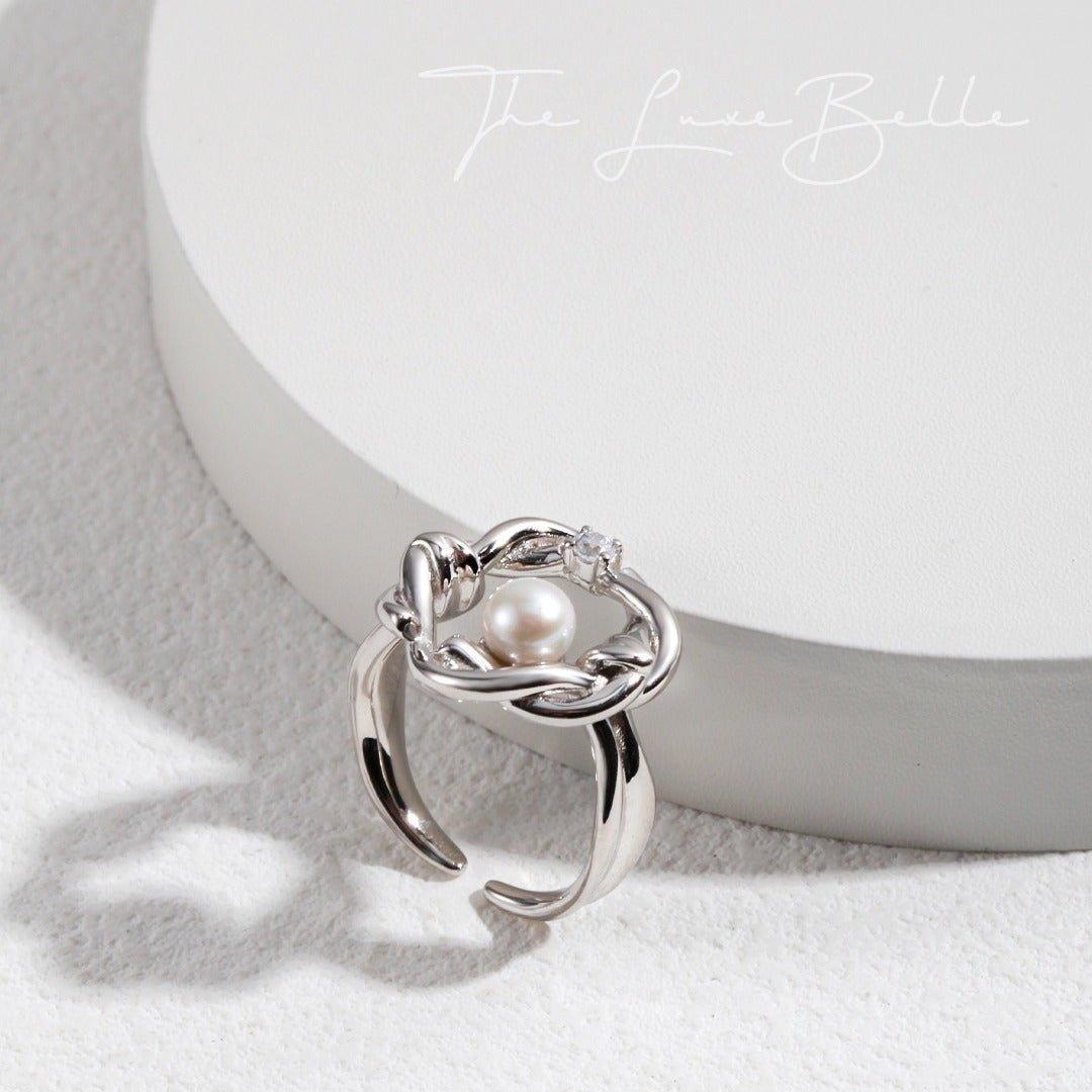 Minimalist Willow Design Pearl Silver Ring - The Luxe Belle