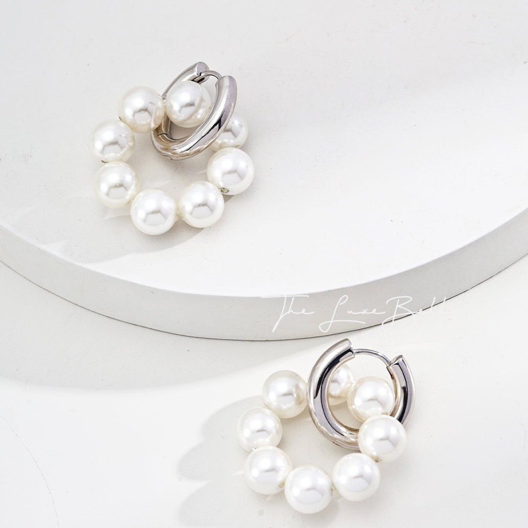 Elegant Pearl Hoop Earrings - worn in two ways - The Luxe Belle