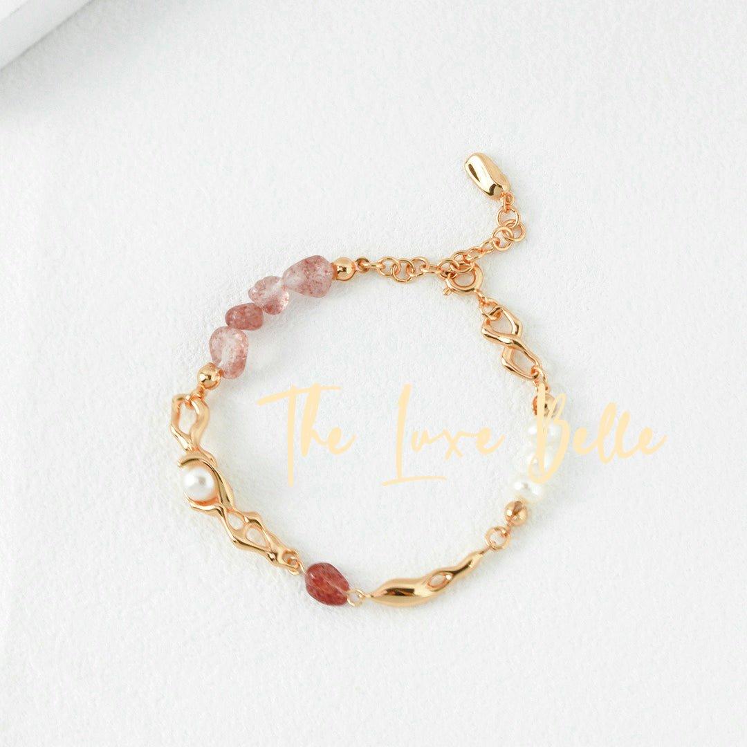 Strawberry Crystal and Pearl Bracelet Sterling Silver S925 - The Luxe Belle