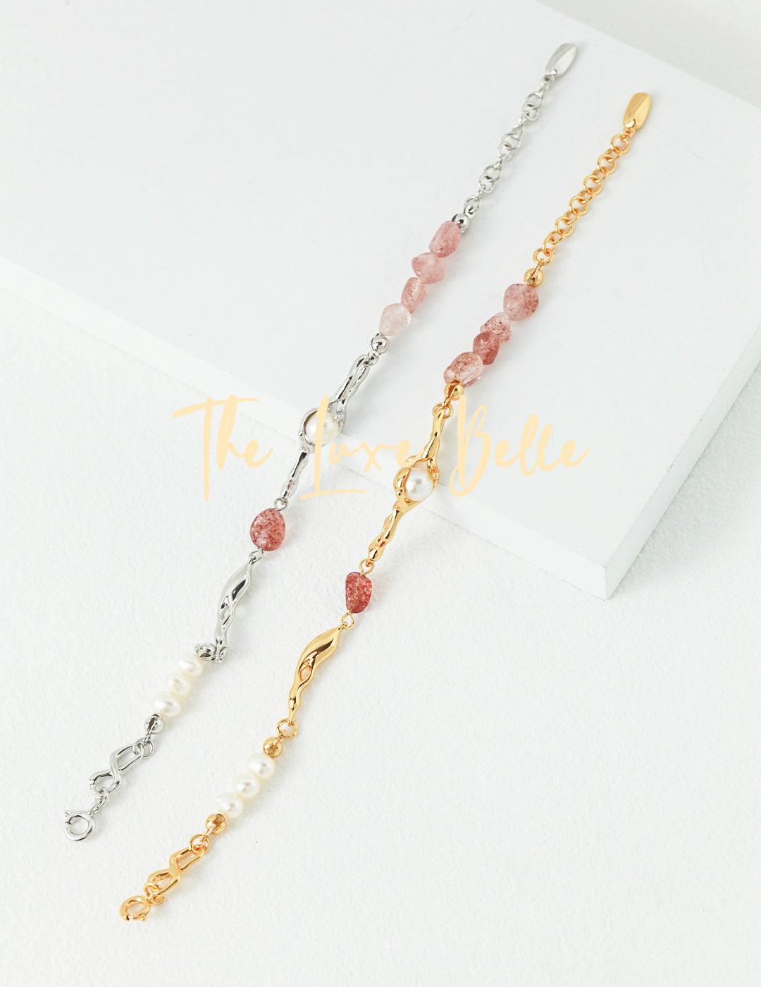 Strawberry Crystal and Pearl Bracelet Sterling Silver S925 - The Luxe Belle