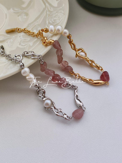 Strawberry Crystal and Pearl Bracelet Sterling Silver S925 - The Luxe Belle