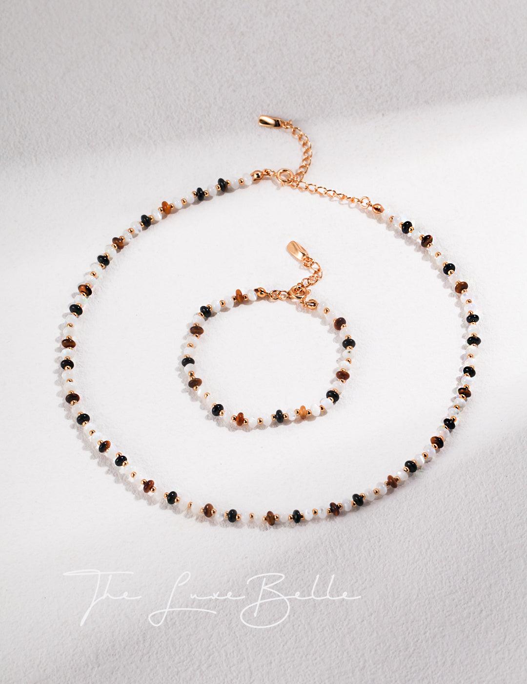 Pearl Tiger Eye Stone Black Agate Necklace - The Luxe Belle