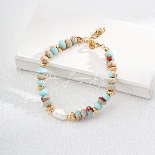 Colourful Shoushan Stone Pearl Bracelet Sterling Silver - The Luxe Belle