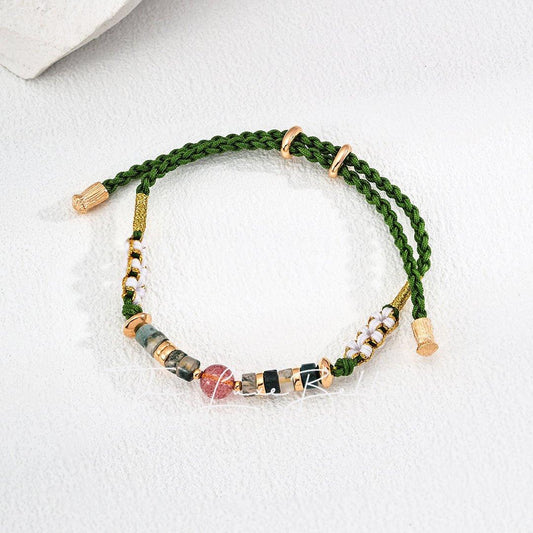 Earthy Harmony Bracelet Sterling Silver Strawberry Crystal and Agate - The Luxe Belle