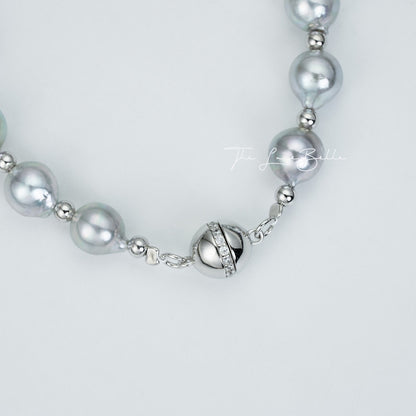 Silver Ocean Elegance: Akoya Saltwater Pearl Bracelet