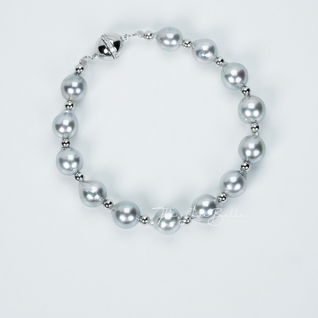 Silver Ocean Elegance: Akoya Saltwater Pearl Bracelet