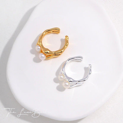 Twin Pearls Adjustable Ring Silver - The Luxe Belle